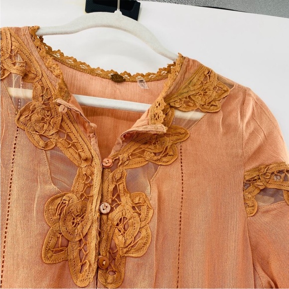NEW Free People FP One Paige raw frayed hem mini dress Sable Sand Peach lace S - Picture 12 of 16